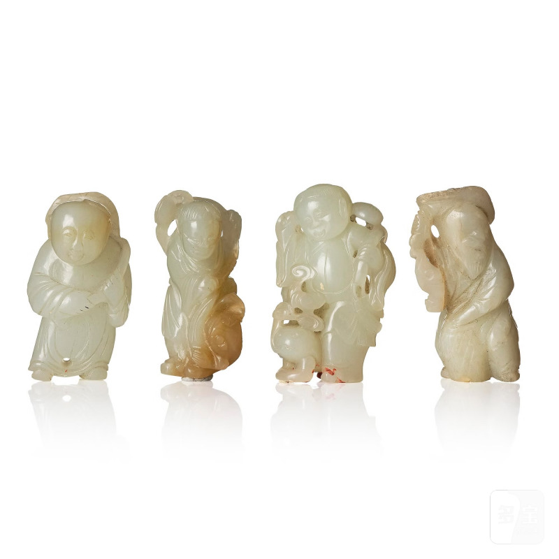 A group of four figural jade sculptures, - 图1